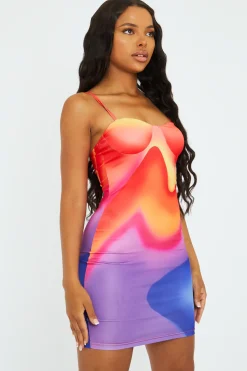 Rebellious Fashion Multi Abstract Print Bodycon Mini Dress - Kim