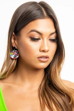 Rebellious Fashion Multi Marble Round Earrings - Kiani