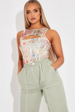Rebellious Fashion Multi Pastel Marble Cut Out Bodysuit - Darcy