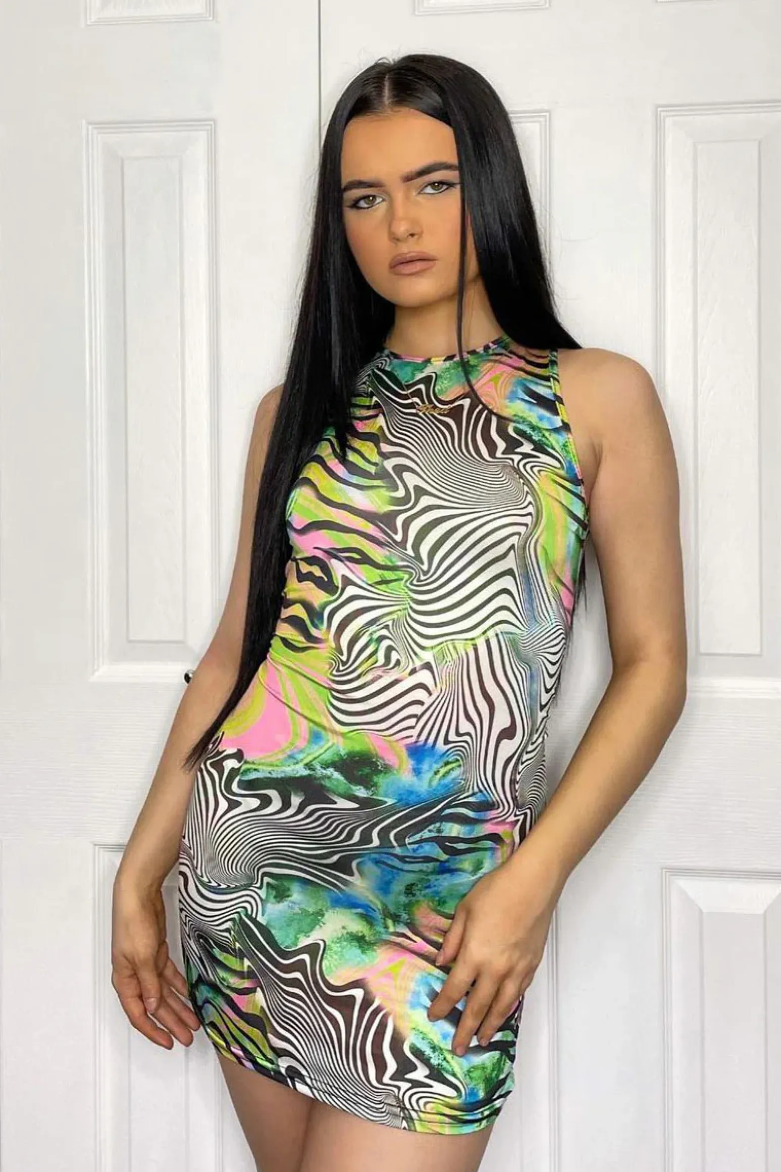 Rebellious Fashion Multi Zebra Print Cut Out Back Mini Dress - Bellie
