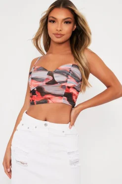 Rebellious Fashion Multi Abstract Mesh Crop Top - Loree