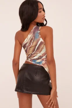 Rebellious Fashion Multi Abstract Print Asymmetric Top - Richie