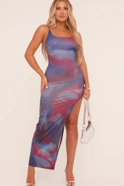 Rebellious Fashion Multi Abstract Print Side Slit Maxi Dress - Talaya