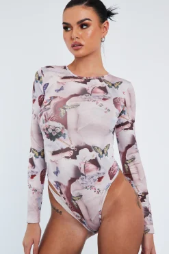Rebellious Fashion Multi Cherub Print Full Sleeve Bodysuit - Shen