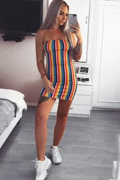 Rebellious Fashion Multi Colour Bandeau Bodycon Mini Dress - Charlye