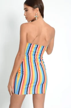 Rebellious Fashion Multi Colour Bandeau Bodycon Mini Dress - Charlye