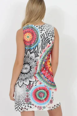 Rebellious Fashion Multi Colour Crochet Overlay Shirt Dress- Elise