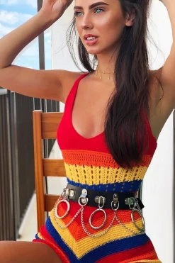 Rebellious Fashion Multi Coloured Crochet Playsuit - Aayah