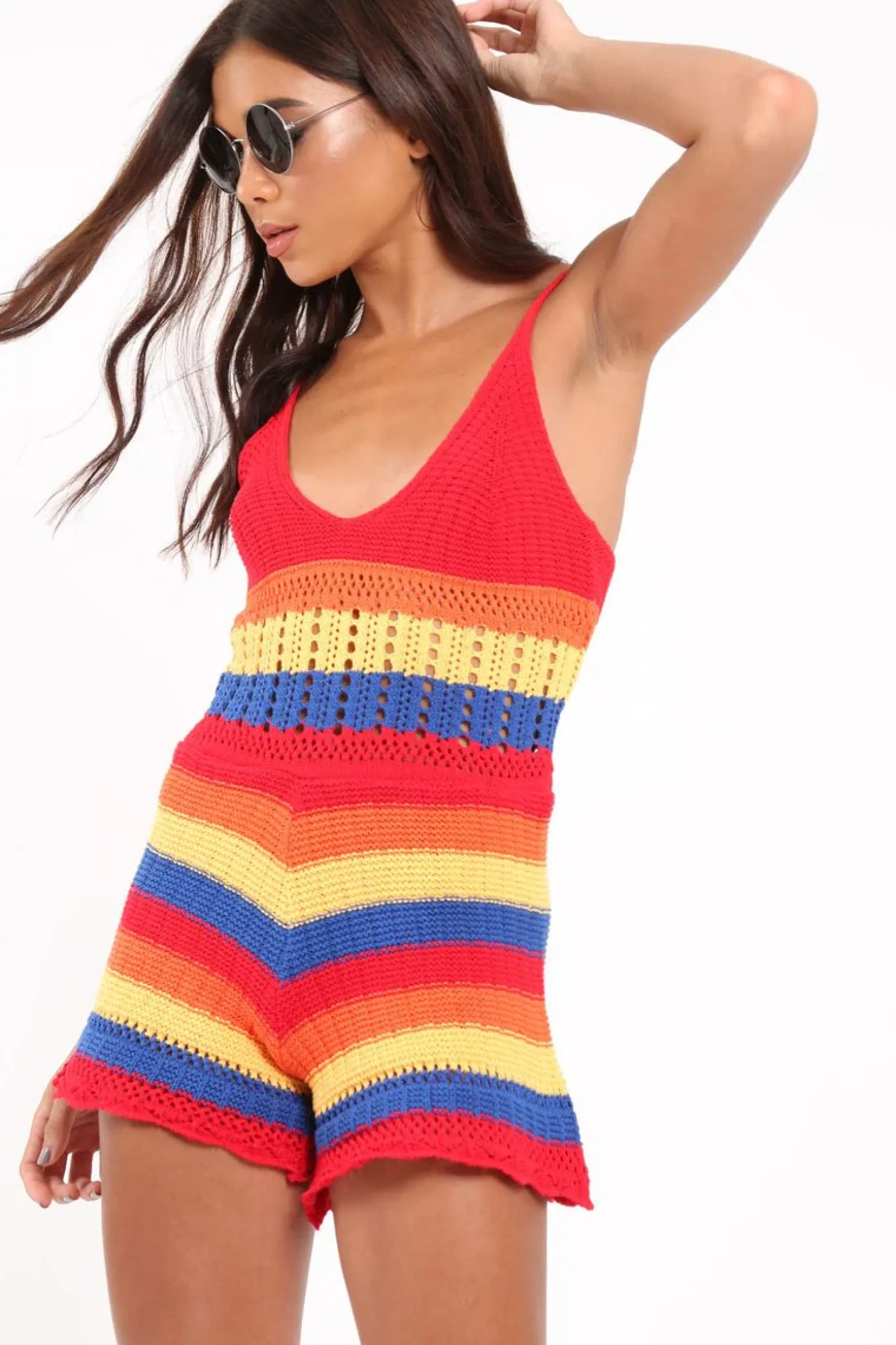 Rebellious Fashion Multi Coloured Crochet Playsuit - Aayah