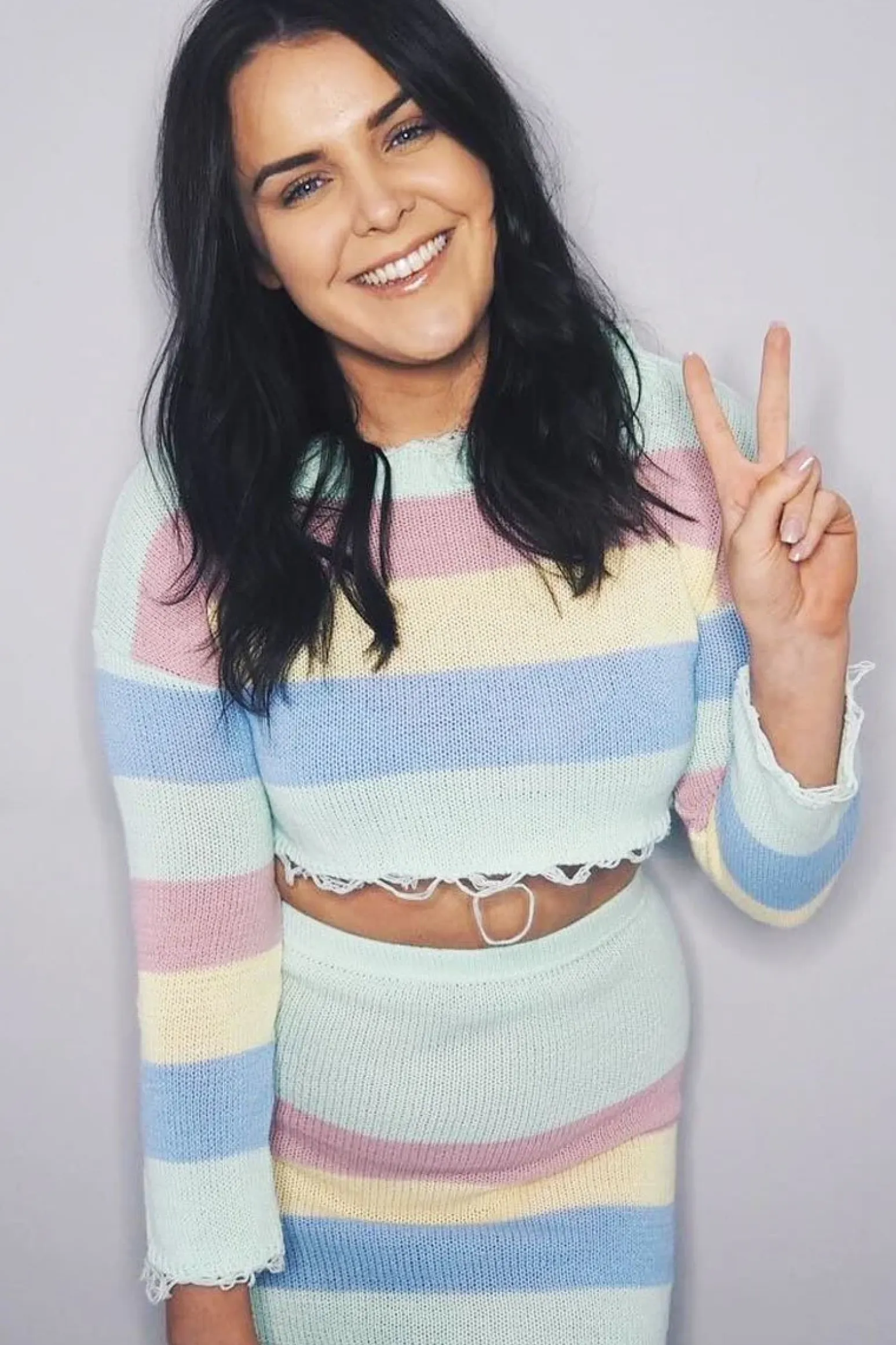 Rebellious Fashion Multi Coloured Pastel Knitted Cropped Jumper And Skirt Co-Ord - Lahna