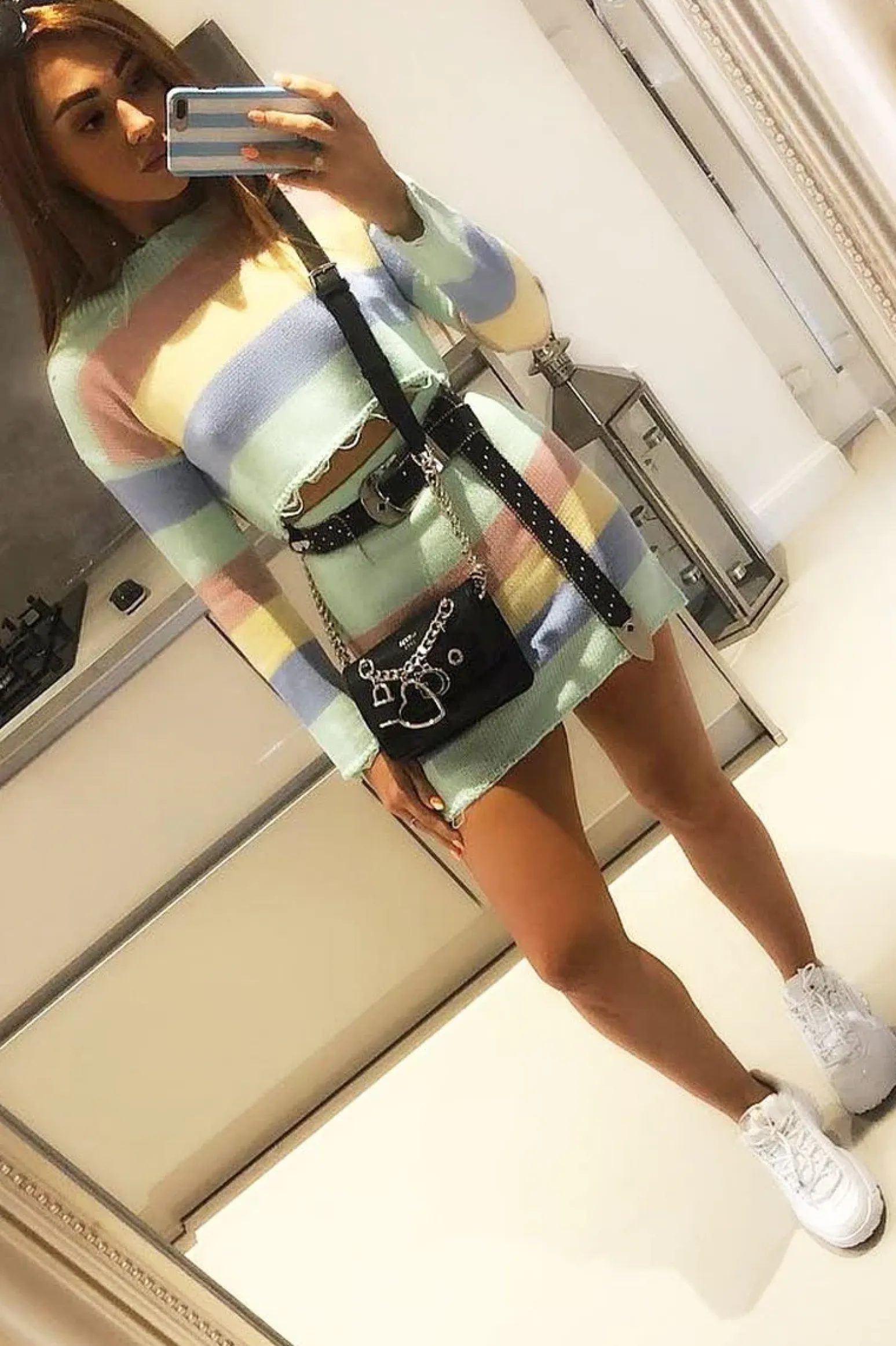 Rebellious Fashion Multi Coloured Pastel Knitted Cropped Jumper And Skirt Co-Ord - Lahna