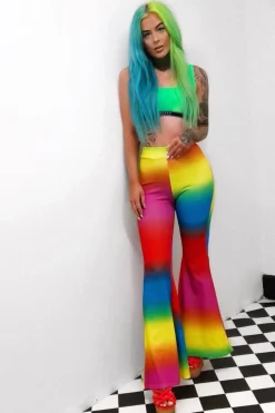 Rebellious Fashion Multi Coloured Rainbow Flared Trousers - Chessa