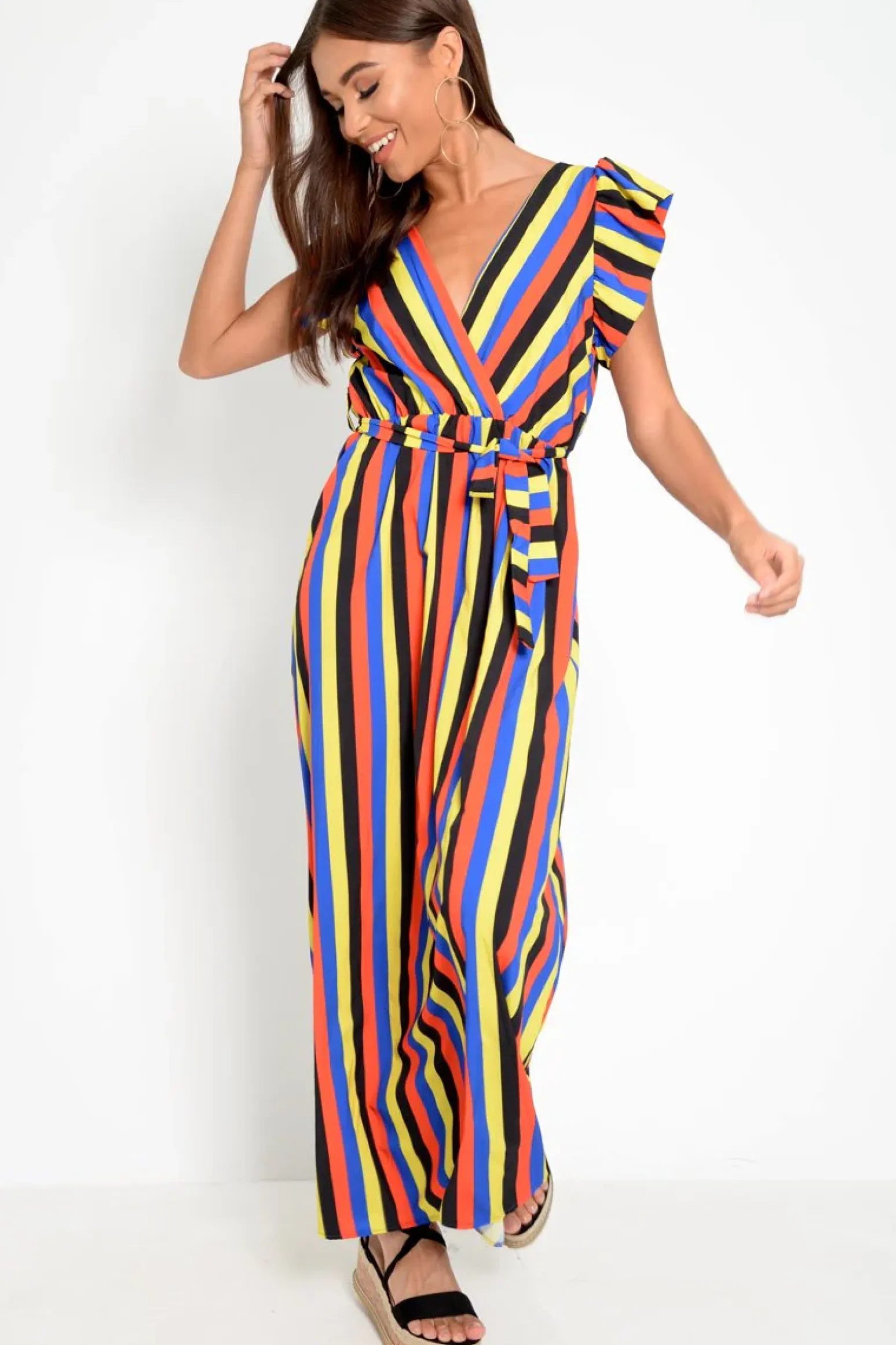 Rebellious Fashion Multi Colour Plunge Wrap Belted Maxi Dress - Carri