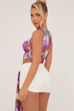 Rebellious Fashion Multi Leopard Print Cropped Top & Mini Skirt Co-ord Set - Poppy