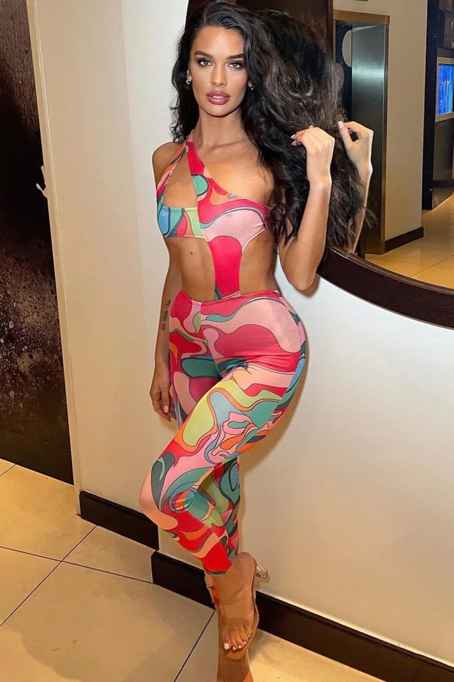 Rebellious Fashion Multi Print Cut Out Jumpsuit - Ishani