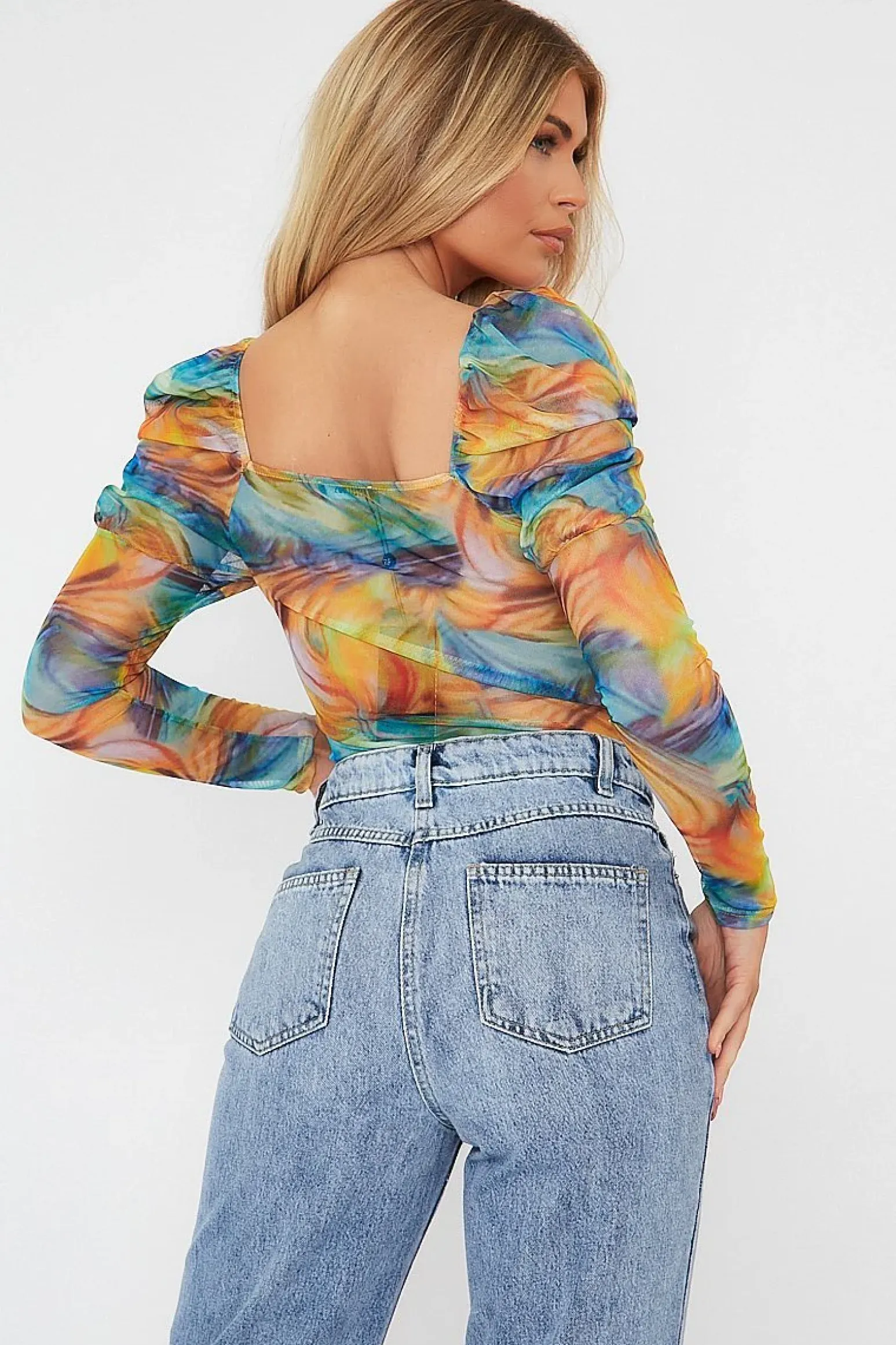 Rebellious Fashion Multi Rainbow Puff Sleeve Bodysuit - Deana