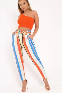 Rebellious Fashion Multi Stripe Paper Bag Waist Trousers - Hadden