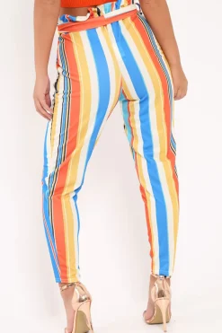 Rebellious Fashion Multi Stripe Paper Bag Waist Trousers - Hadden