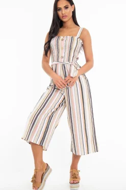 Rebellious Fashion Multi Stripe Ruched Top Culotte Jumpsuit - Natasha
