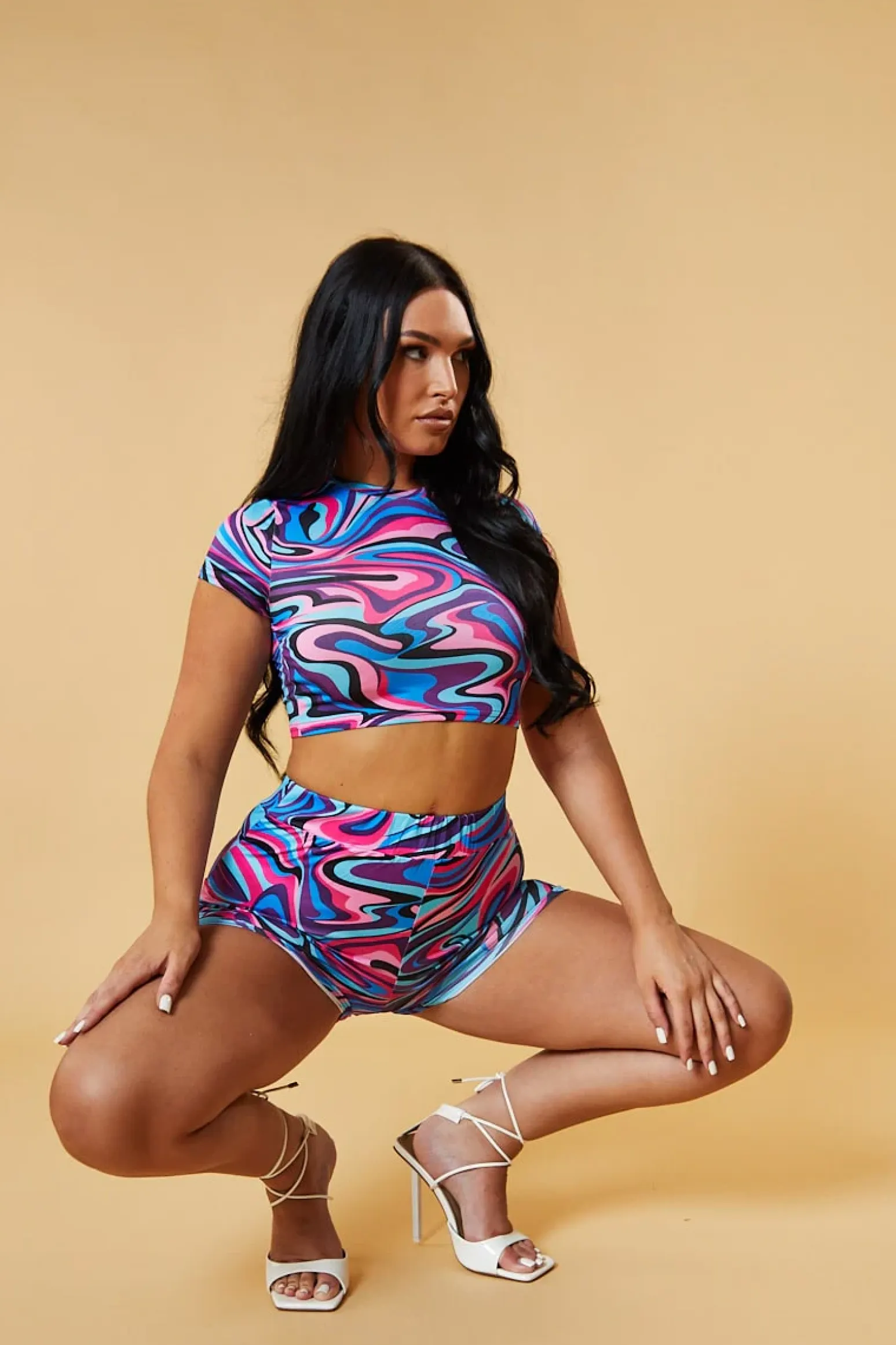 Rebellious Fashion Multi Swirl Print Cropped Top & Shorts Co-ord Set - Aatiya