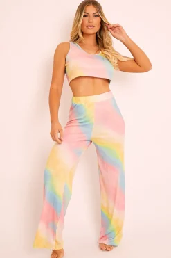 Rebellious Fashion Multi Tie-Dye Ribbed Vest Loungewear Co-ord - Alaire
