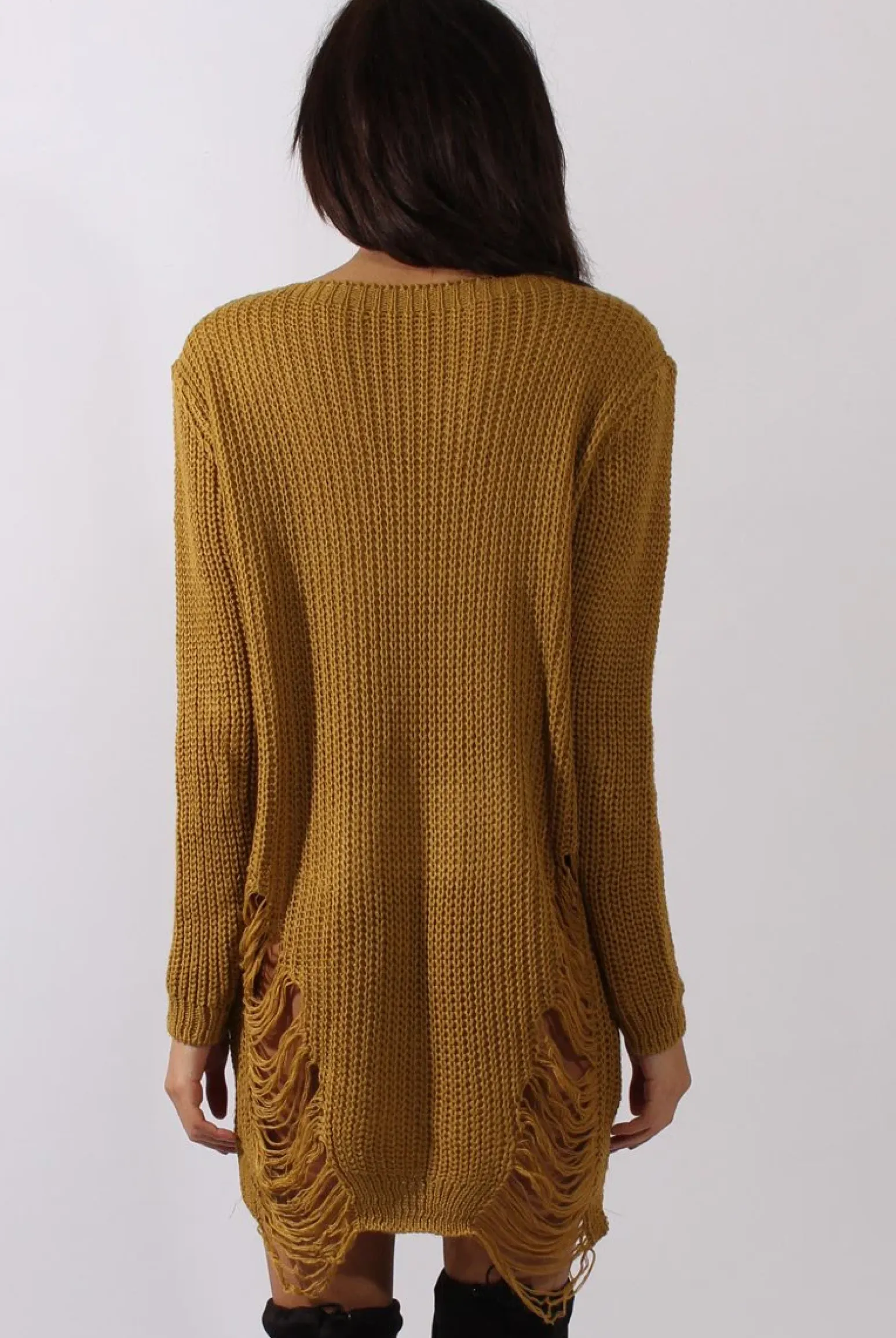 Rebellious Fashion Mustard Distressed Jumper Dress - Kim
