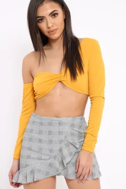 Rebellious Fashion Mustard Asymmetric Crop Top - Nicki