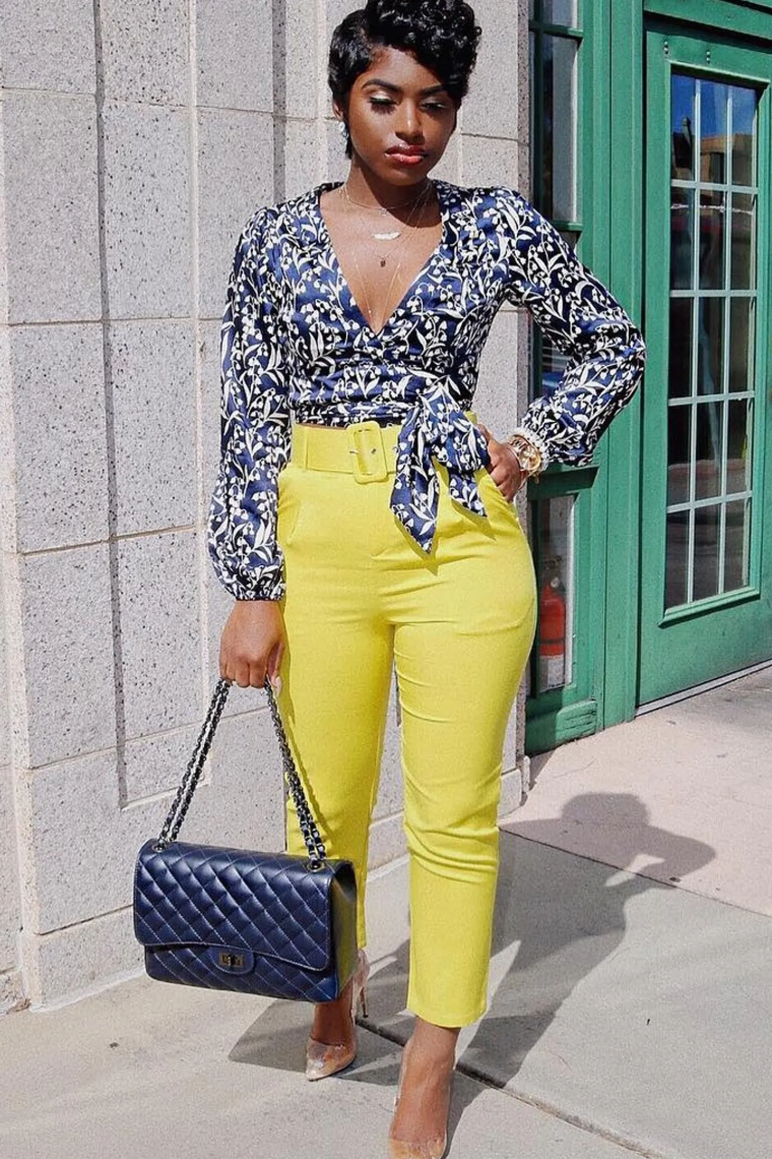 Rebellious Fashion Mustard Belted Straight Leg Tailored Trousers - Krystelle