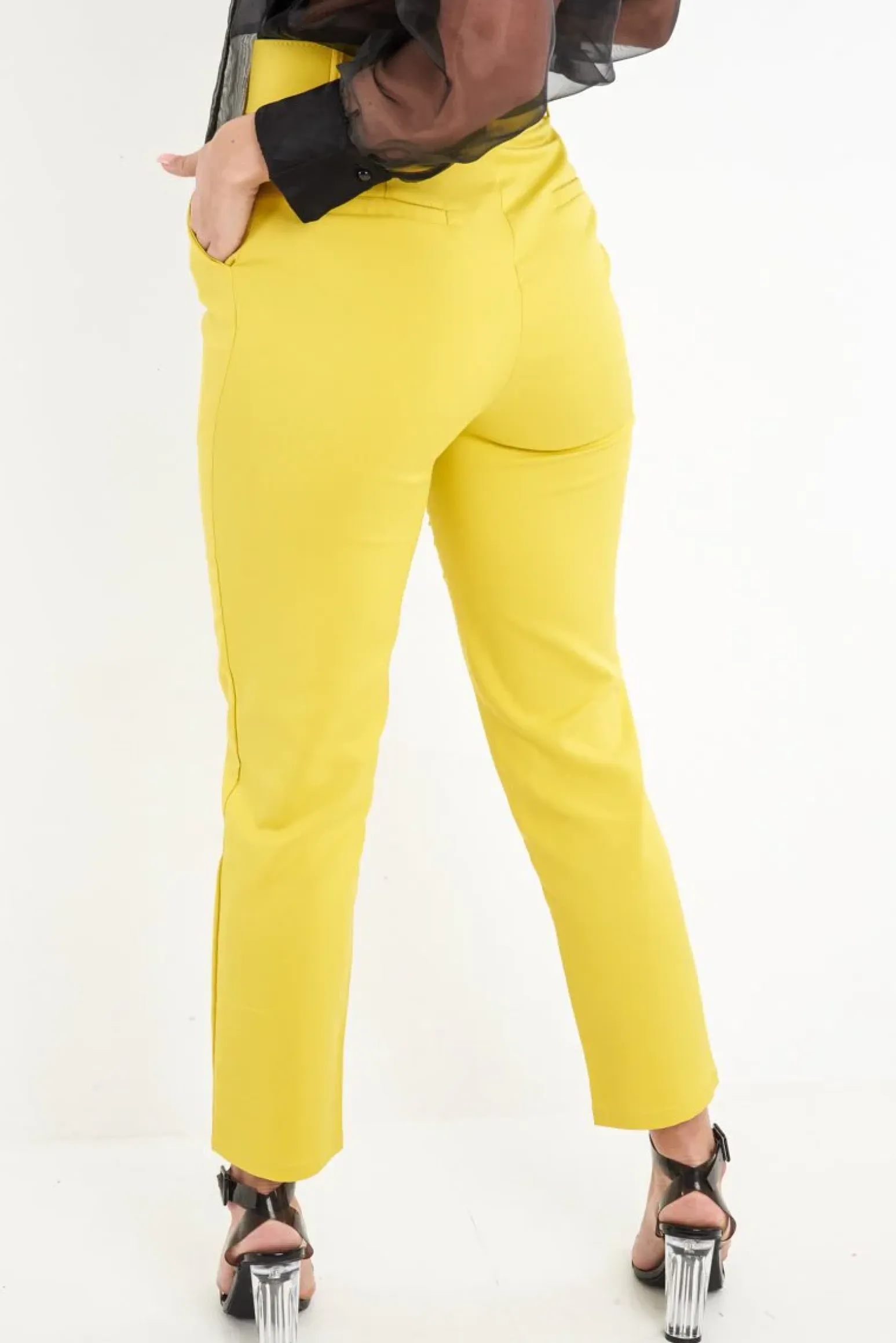 Rebellious Fashion Mustard Belted Straight Leg Tailored Trousers - Krystelle