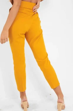 Rebellious Fashion Mustard Belted Tapered Peg Trousers - Jessika