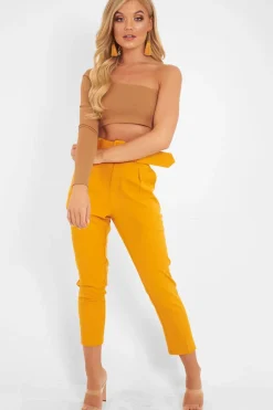 Rebellious Fashion Mustard Belted Tapered Peg Trousers - Jessika