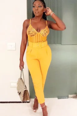 Rebellious Fashion Mustard Belted Tapered Peg Trousers - Jessika