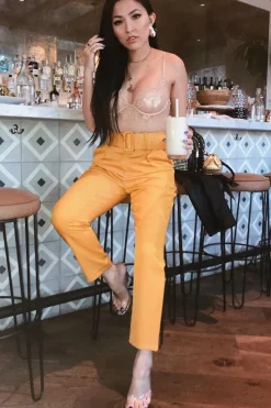 Rebellious Fashion Mustard Belted Tapered Peg Trousers - Jessika
