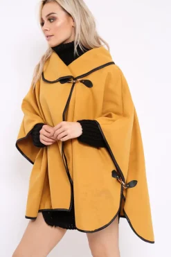 Rebellious Fashion Mustard Buckle Clasp Poncho - Jozie