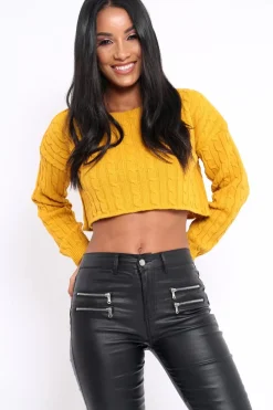 Rebellious Fashion Mustard Cable Knit Cropped Jumper - Georgie