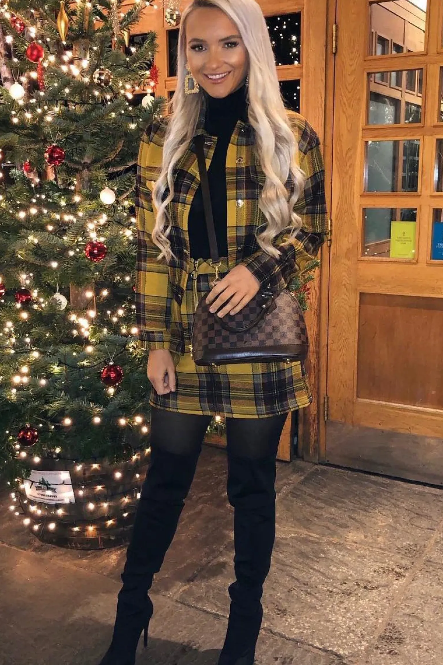 Rebellious Fashion Mustard Check Crop Trucker Jacket And Skirt Co-ord - Abegail