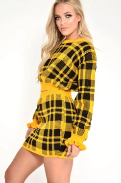 Rebellious Fashion Mustard Check Frill Cuff Knit Jumper - Lanelle
