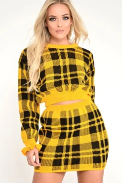 Rebellious Fashion Mustard Check Frill Cuff Knit Jumper - Lanelle