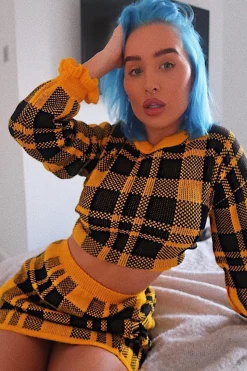 Rebellious Fashion Mustard Check Knit Mini Skirt - Crissy