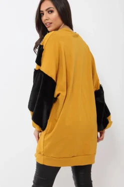 Rebellious Fashion Mustard Chevron Fur Jumper Dress - Esme
