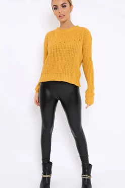 Rebellious Fashion Mustard Chunky Knit Distressed Jumper - Bella