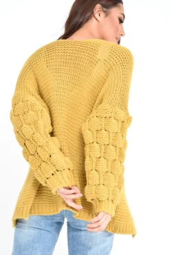 Rebellious Fashion Mustard Chunky Knit Oversized Cardigan - Eaden