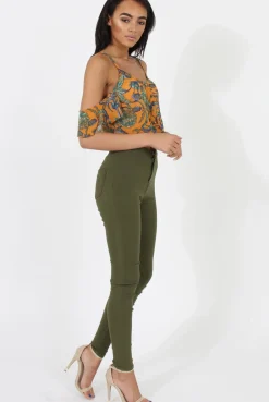 Rebellious Fashion Mustard Cold Shoulder Button Crop Top - Harlow