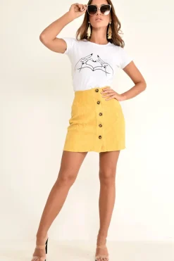Rebellious Fashion Mustard Corduroy Button Front Mini Skirt - Elcie