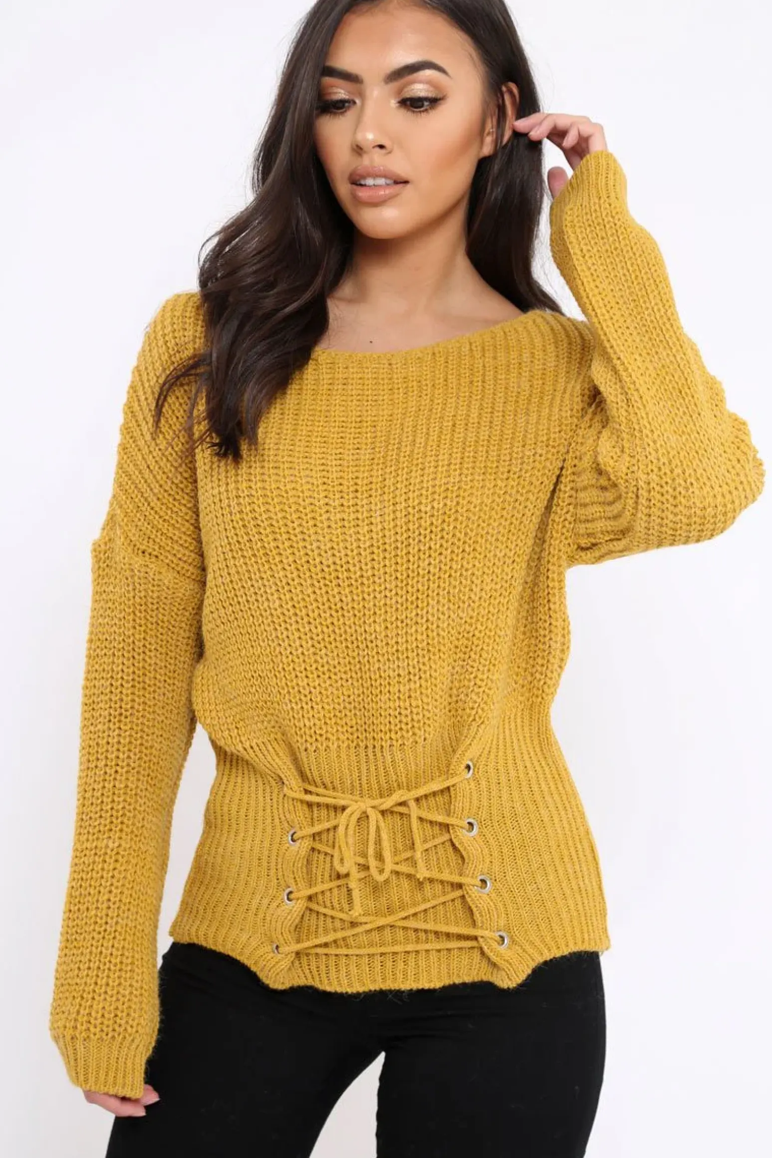 Rebellious Fashion Mustard Corset Waist Knitted Jumper - Elizabeth