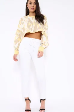 Rebellious Fashion Mustard Cropped Batwing Camo Jumper - Lizy