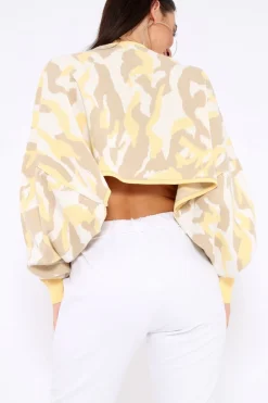 Rebellious Fashion Mustard Cropped Batwing Camo Jumper - Lizy