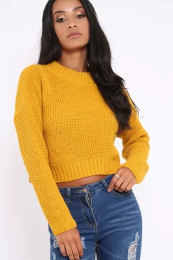 Rebellious Fashion Mustard Cropped Knitted Jumper - Hennie