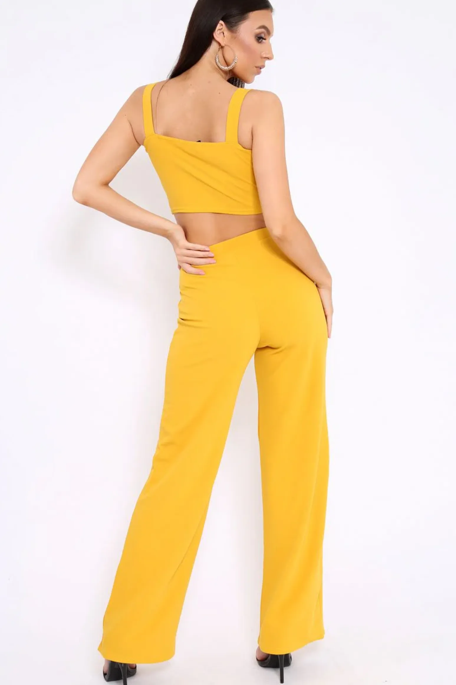 Rebellious Fashion Mustard Crop Top and Trousers Co-ord Set - Kimmy
