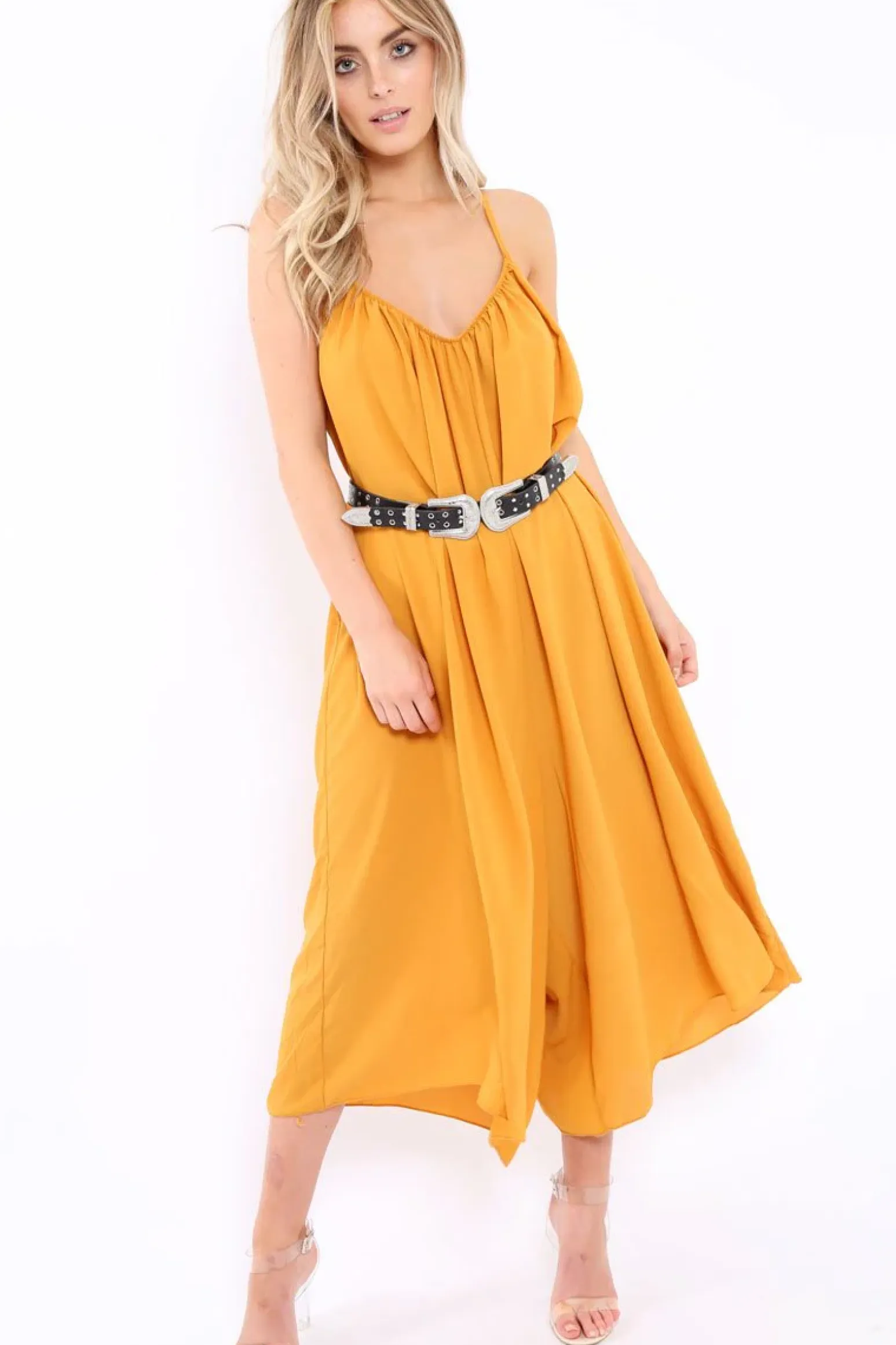 Rebellious Fashion Mustard Culotte Jumpsuit - Aj
